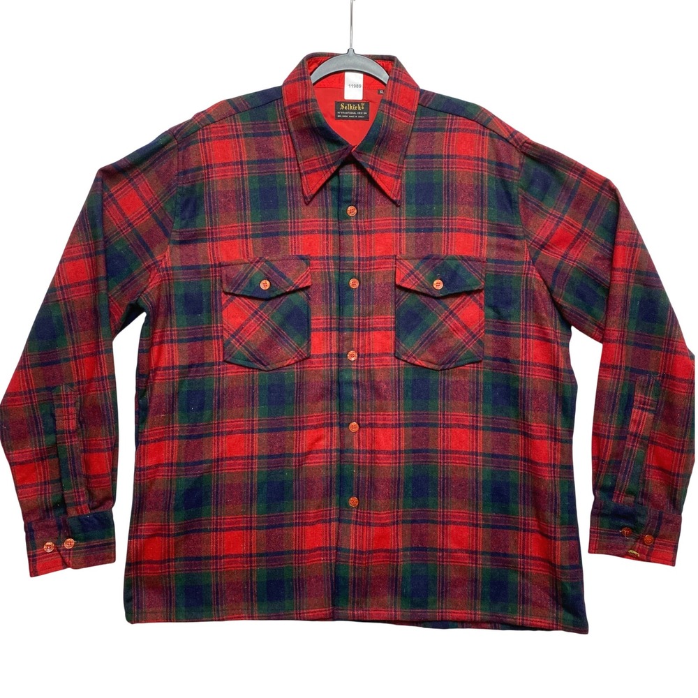 Selkirk Wool Shirt Mens XL Red Plaid International Design Button Down Jacket